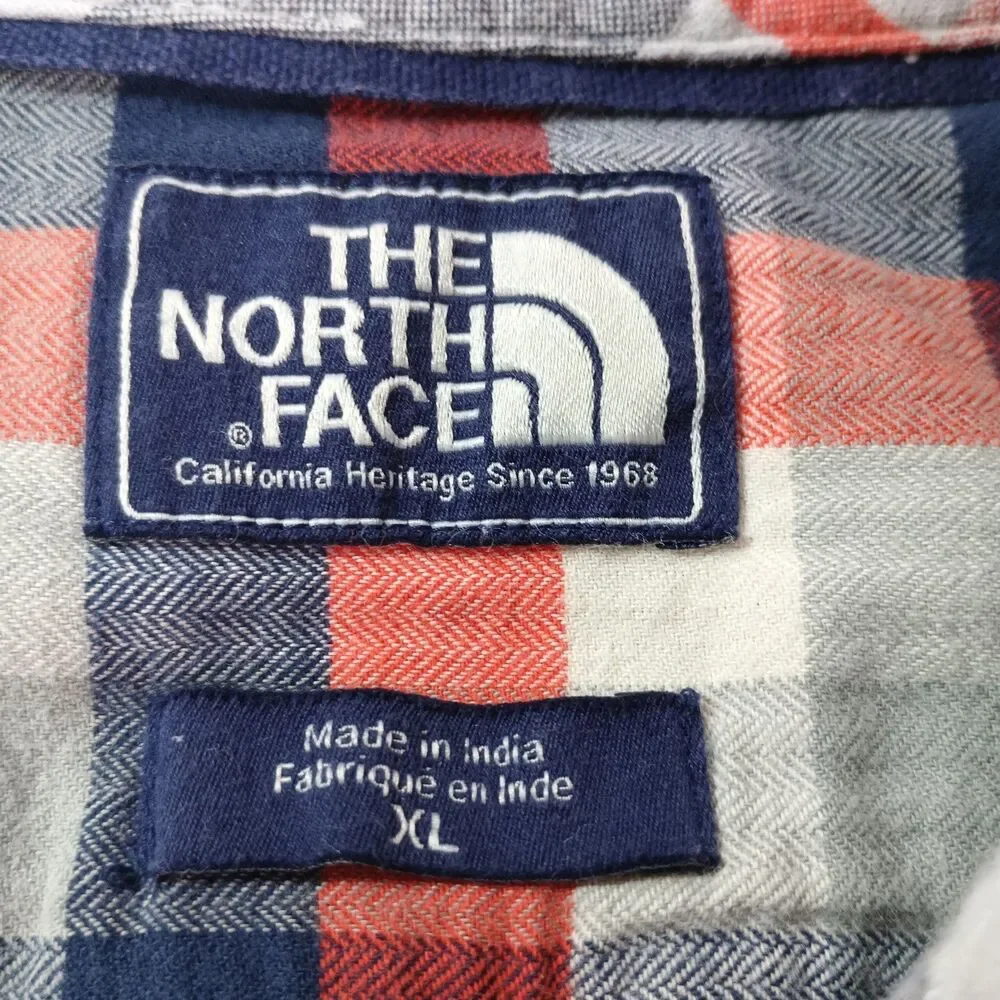 The North Face Mens XL Plaid Flannel Shirt Red Blue Gray Button Up Outdoor